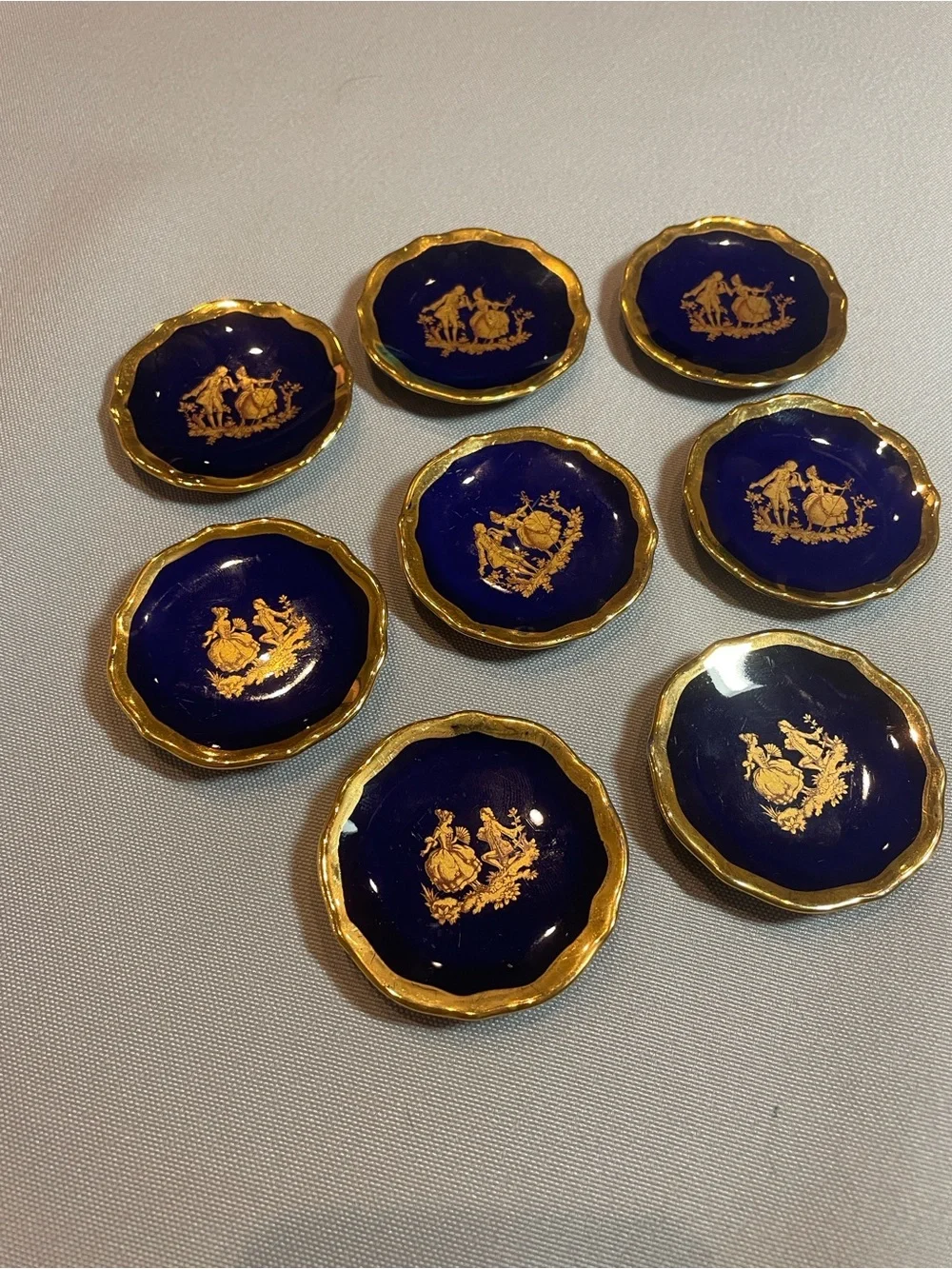 Limoges Cobalt Blue and Gold Porcelain Accent Plates - Set of 8